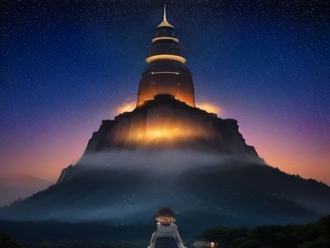玄幻修仙小说场景配图，星空之下一名修炼者盘坐山顶，光芒四射，象征遮天中叶凡逆天崛起的修仙历程